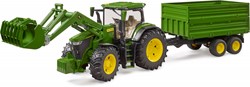 Bruder Bruder John Deere tractor 7R 350 met voorlader en dubbelassige aanhanger