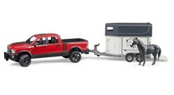 Bruder Dodge RAM coche de juguete con remolque para caballos - escala 1:16