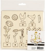 Creativ Company Figuras 3D de Madera Flores y Gallinas Decoración DIY 15,5x17cm