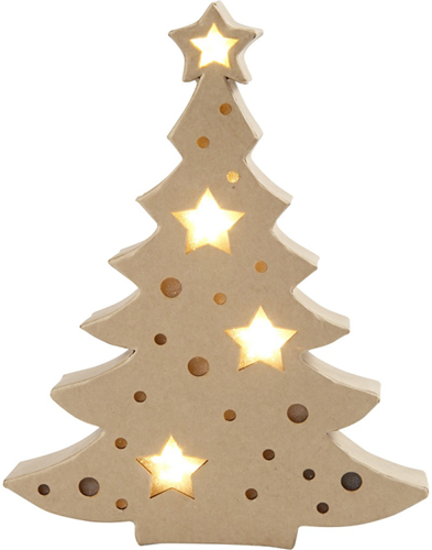 Creativ Company decoración árbol de Navidad con luz - papel maché - beige
