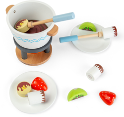 Bigjigs set de fondue de chocolate de madera - cocina de juguete 16 piezas