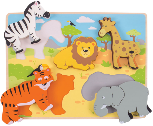 BigJigs puzzle de madera Safari - juguete educativo 5 piezas-2