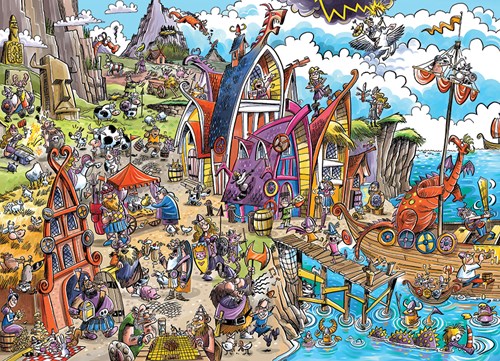 Cobble Hill puzzle aldea vikinga DoodleTown 1000 piezas dibujo animado