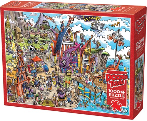 Cobble Hill puzzle aldea vikinga DoodleTown 1000 piezas dibujo animado-2