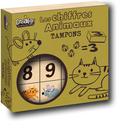 Crealign set de sellos de madera números y animales - juguete educativo
