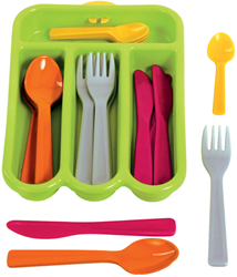 Gowi set de cubiertos de juguete - vajilla infantil colorida para cocina de juego