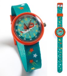 Djeco reloj para niños Superhero - reloj de cuarzo para aprender la hora