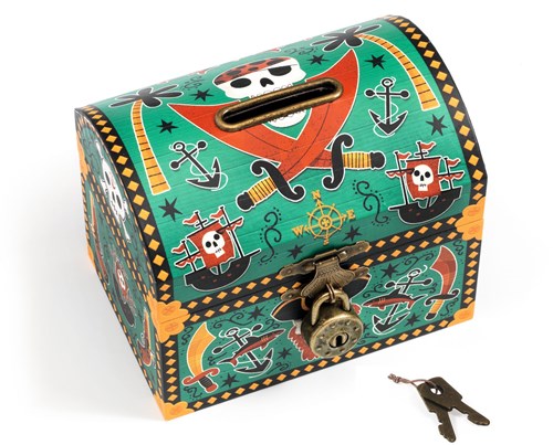Djeco hucha pirata - decoración cofre del tesoro de madera FSC-3