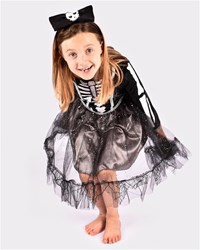 Den Goda Fen vestido esqueleto con diadema - disfraz 122-128 cm