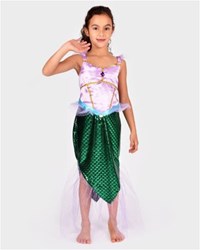 Den Goda Fen disfraz vestido sirena 110-116 cm verde lila purpurina