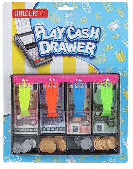 Cajón de dinero de juguete con billetes y monedas - juego educativo