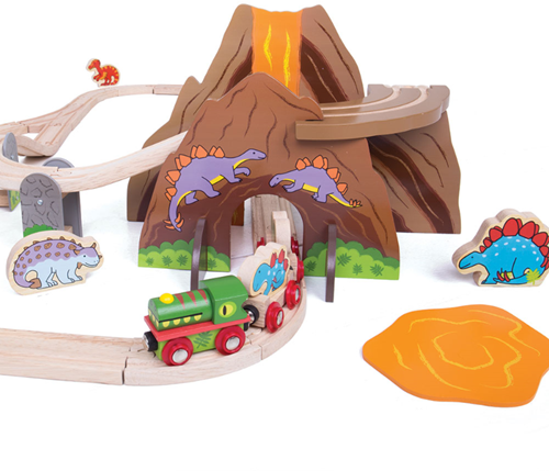 BigJigs set de tren de madera dinosaurio - juguete de 49 piezas-3
