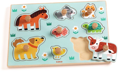 Djeco puzzle de madera - juguete para niños pequeños Dog'n'Co con grandes pomos-2