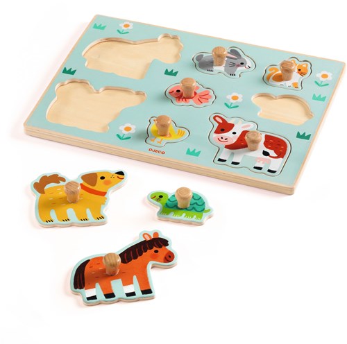 Djeco puzzle de madera - juguete para niños pequeños Dog'n'Co con grandes pomos-3