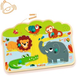 Djeco puzzle de madera con sonidos Baobab - juguete educativo animales