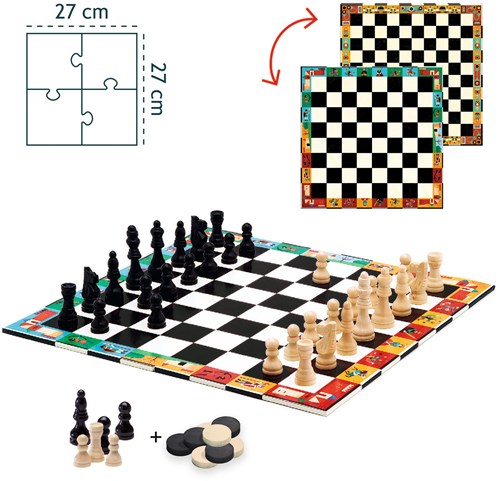 Djeco juego clásico ajedrez y damas - juego de mesa de madera FSC