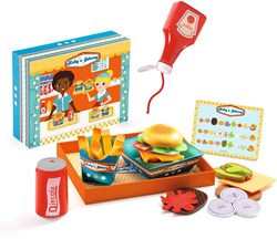 Djeco juguete de cocina Kelly & Johnny - set de hamburguesas de madera