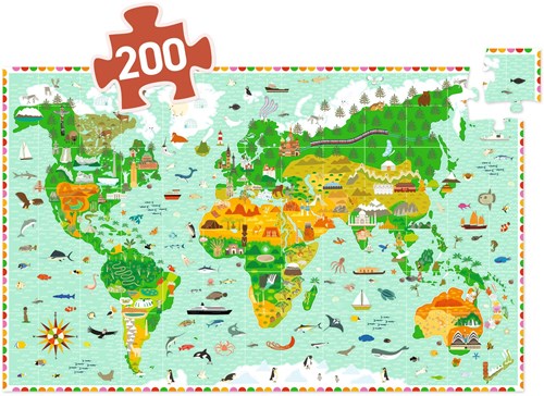 Djeco puzzle de observación mapa del mundo 200 piezas con folleto-2