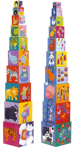 Djeco bloques de madera bloques apilables Funny blocks cartón FSC-2