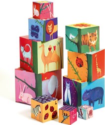 Djeco bloques de madera torre apilable naturaleza y animales - juguete educativo