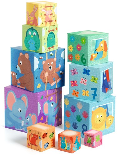 Djeco bloques de madera Rainbow blocks - cubos apilables coloridos FSC