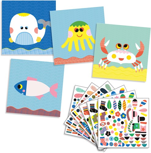 Djeco stickers criaturas marinas - set creativo para niños-2