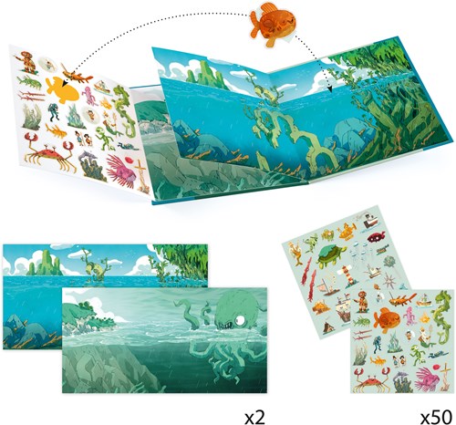Djeco stickers aventura marina - libro de pegatinas reutilizables