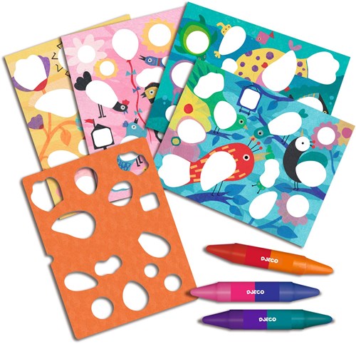 Djeco colores Birdie & Co - FSC MIX set de colorear para niños pequeños-3