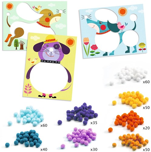 Djeco set creativa PomPom Puppies - collage perros creativos-3