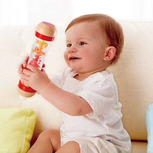 Hape Palo de lluvia con cuentas - Juguete musical sensorial rojo