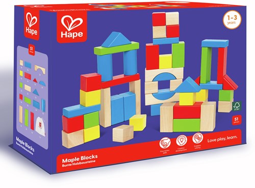 Hape bloques apilables de madera 50 piezas juguete de construcción colorido-2