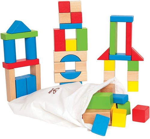 Hape bloques apilables de madera 50 piezas juguete de construcción colorido-2