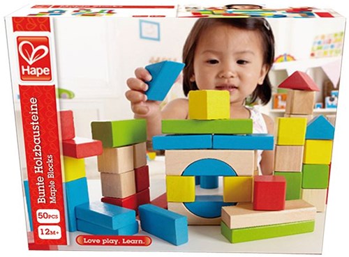 Hape bloques apilables de madera 50 piezas juguete de construcción colorido-3