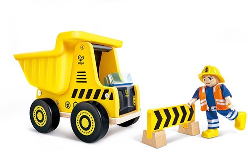 Hape camión volquete vehículo de construcción juguete de madera amarillo para niños-2