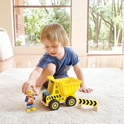 Hape camión volquete vehículo de construcción juguete de madera amarillo para niños