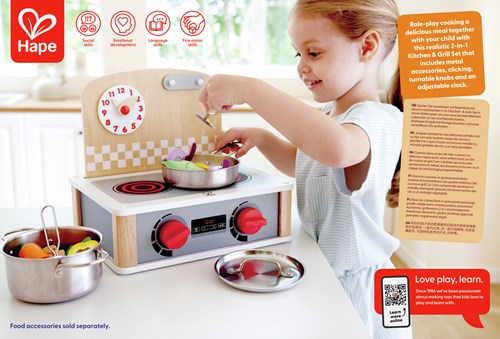 Hape cocina de juguete y set de parrilla - cocina 2 en 1 con accesorios-3