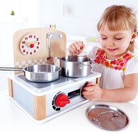 Hape cocina de juguete y set de parrilla - cocina 2 en 1 con accesorios