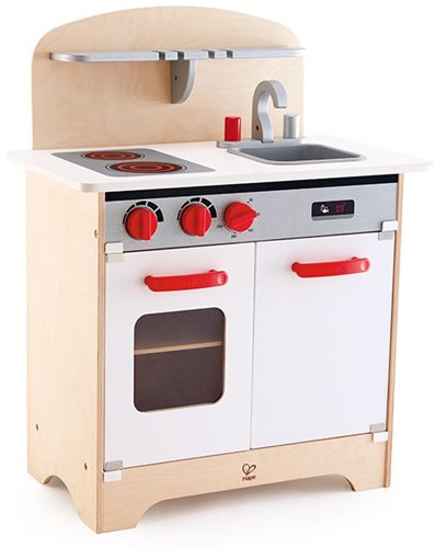 Hape cocina de juguete - cocina blanca de madera para niños con horno y nevera-2