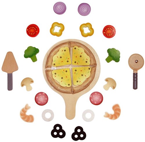 Hape set de pizza juguete de cocina de madera con caja de pizza-3
