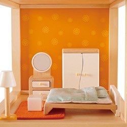Hape dormitorio casa de muñecas set de juguetes de madera accesorios