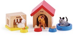 Hape Mascotas casa de muñecas set de animales de juguete de madera