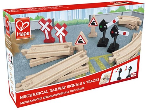 Hape set de tren de madera - accesorios ferroviarios mecánicos 14 piezas