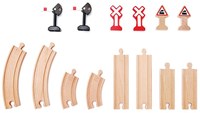Hape set de tren de madera - accesorios ferroviarios mecánicos 14 piezas-2