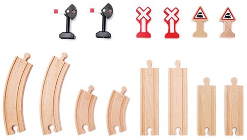Hape set de tren de madera - accesorios ferroviarios mecánicos 14 piezas-2