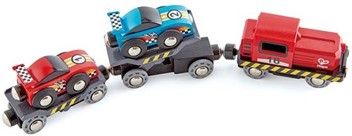 Hape Tren transportador de autos de carrera set de juguete madera niños-2