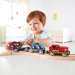 Hape Tren transportador de autos de carrera set de juguete madera niños