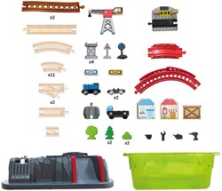 Hape set de construcción de vía de tren de madera en cubo - tren de juguete