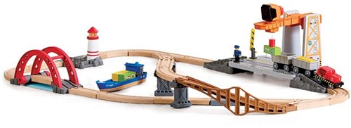 Hape Set de Transporte de Carga Marítima y Ferroviaria - Tren y Barco Juguete