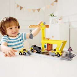 Hape set de grúa de juguete - Railway Crane Construction tren