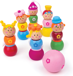 Bigjigs Juego de Bolos de Madera Hadas - 7 piezas